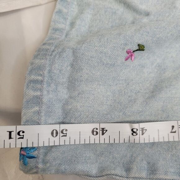 VINTAGE 90s dress denim embroidered floral button up jean maxi L - Picture 8 of 8